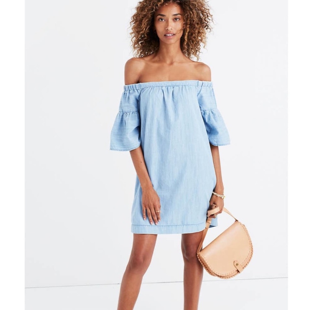 [Madewell] Chambray Azalea Off-the-Shoulder Dress Bell Sleeve Size Small